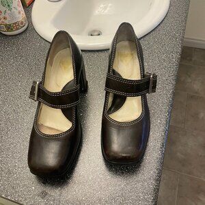 John Fluevog burgandy Mary Janes